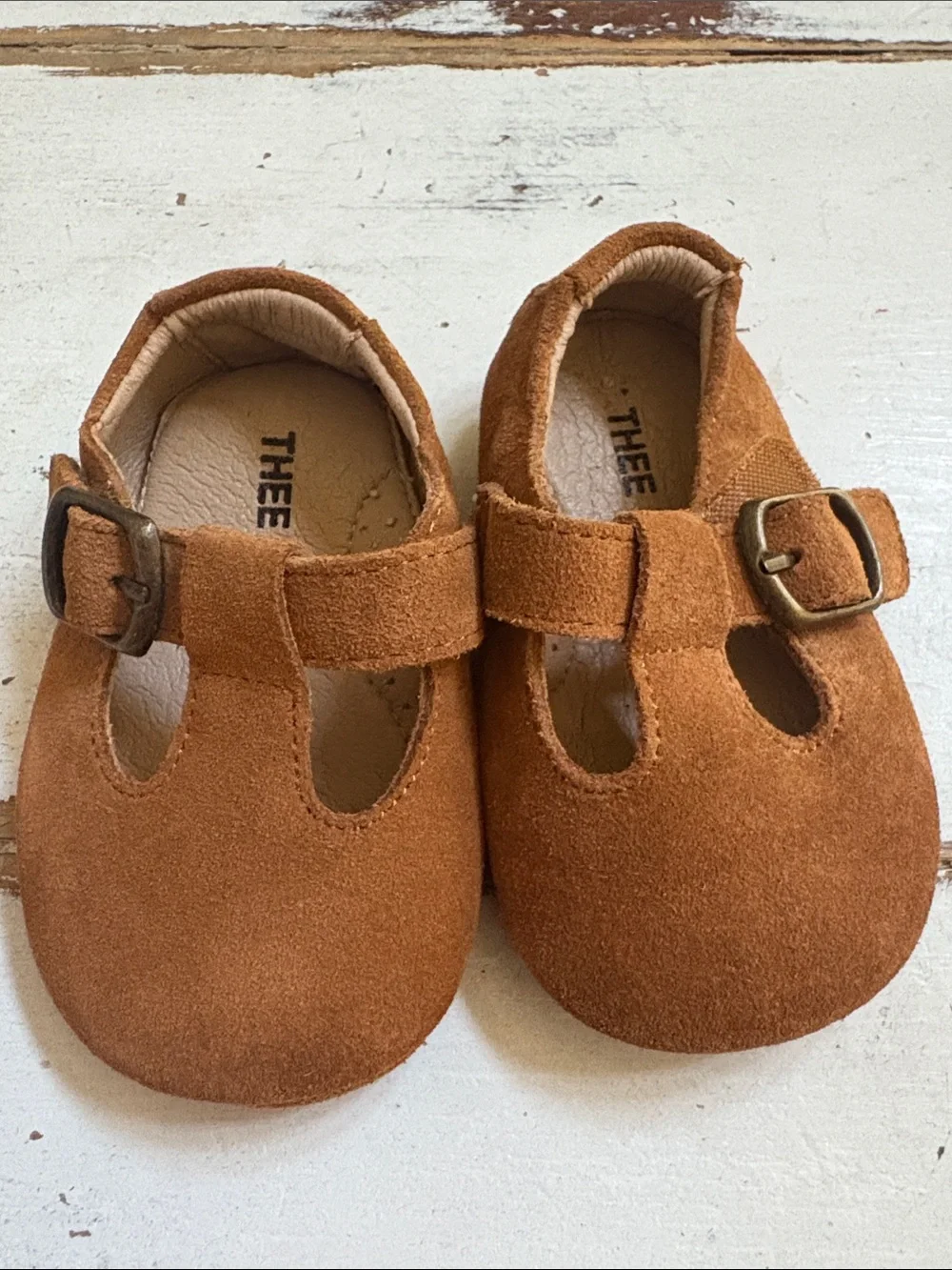 Thee born Brown Suede Kids T-Strap Buckle Shoes